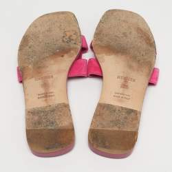 Pre Owned Hermes Pink Suede Oran Flat Slide Sandals Size 38.5