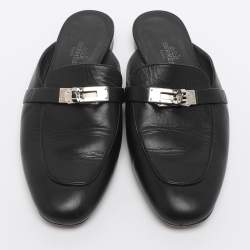 Pre Owned Hermès Black Leather Oz Mule Flats Size 36
