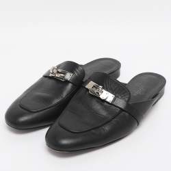 Pre Owned Hermès Black Leather Oz Mule Flats Size 36