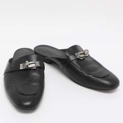 Pre Owned Hermès Black Leather Oz Mule Flats Size 36