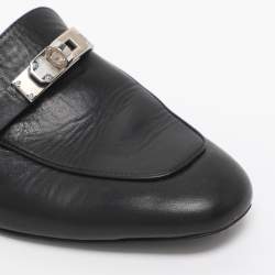 Pre Owned Hermès Black Leather Oz Mule Flats Size 36