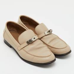 Pre Owned Hermes Beige Leather Destin Slip On Loafers Size 38.5