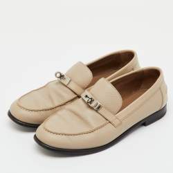 Pre Owned Hermes Beige Leather Destin Slip On Loafers Size 38.5