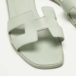 Pre Owned Hermès Green Leather Oran Flat Slide Size 37.5