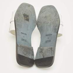 Pre Owned Hermes White Leather Giulia Flat Slides Size 41