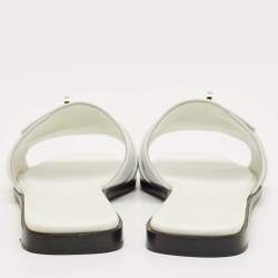 Pre Owned Hermes White Leather Giulia Flat Slides Size 41