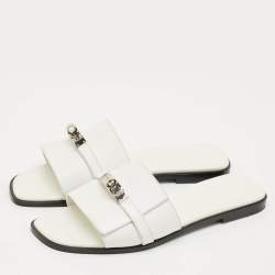 Pre Owned Hermes White Leather Giulia Flat Slides Size 41