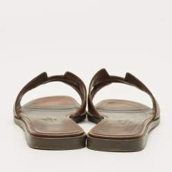 Pre Owned Hermes Brown Leather Oran Flat Sandals Size 35