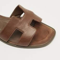Pre Owned Hermes Brown Leather Oran Flat Sandals Size 35
