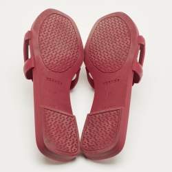 Pre Owned Hermes Burgundy Rubber Aloha Flat Slides Size 37