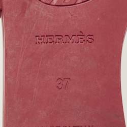 Pre Owned Hermes Burgundy Rubber Aloha Flat Slides Size 37