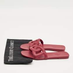 Pre Owned Hermes Burgundy Rubber Aloha Flat Slides Size 37