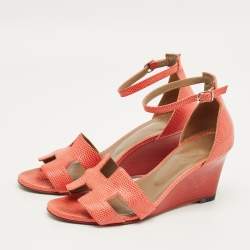 Pre Owned صندل هيرمس ليغيند جلد أحمر كعب روكي سير كاحل مقاس 39