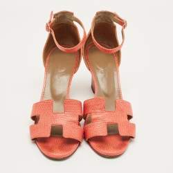 Pre Owned صندل هيرمس ليغيند جلد أحمر كعب روكي سير كاحل مقاس 39