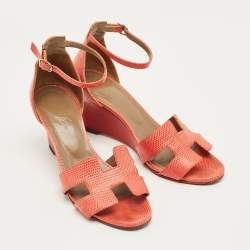 Pre Owned صندل هيرمس ليغيند جلد أحمر كعب روكي سير كاحل مقاس 39