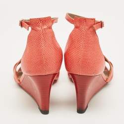 Pre Owned صندل هيرمس ليغيند جلد أحمر كعب روكي سير كاحل مقاس 39