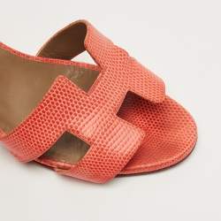 Pre Owned صندل هيرمس ليغيند جلد أحمر كعب روكي سير كاحل مقاس 39