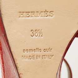 Pre Owned صندل هيرمس ليغيند جلد أحمر كعب روكي سير كاحل مقاس 39