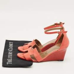 Pre Owned صندل هيرمس ليغيند جلد أحمر كعب روكي سير كاحل مقاس 39