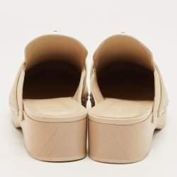 Pre Owned Hermes Beige Leather Carlotta Clogs Size 36