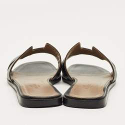 Pre Owned Hermes Black Leather Oran Flat Slide Size 38