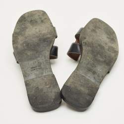 Pre Owned Hermes Black Leather Oran Flat Slide Size 38