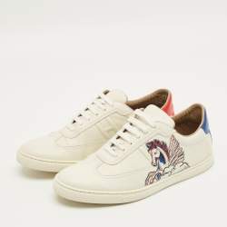 Pre Owned Hermès White/Blue Leather Quicker Lace Up Sneakers Size 41