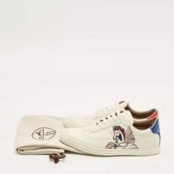 Pre Owned Hermès White/Blue Leather Quicker Lace Up Sneakers Size 41