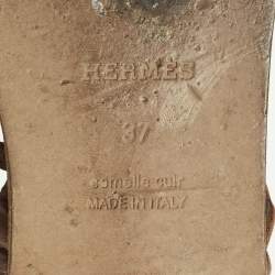 Pre Owned Hermes Kalliste Size 37 Brown Leather Ankle Strap Flats