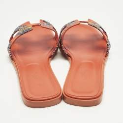 Pre Owned Hermes Oran Size 41 Orange Canvas and Leather Slide Sandals