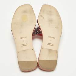 Pre Owned Hermes Oran Size 41 Orange Canvas and Leather Slide Sandals