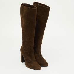 Pre Owned Hermes Size 37 Brown Suede Knee Length Boots