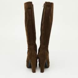 Pre Owned Hermes Size 37 Brown Suede Knee Length Boots