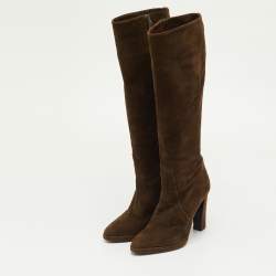 Pre Owned Hermes Size 37 Brown Suede Knee Length Boots