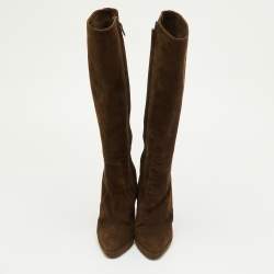 Pre Owned Hermes Size 37 Brown Suede Knee Length Boots