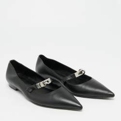 Pre Owned حذاء باليرينا فلات هيرمس كيلي جلد أسود مقاس 37.5