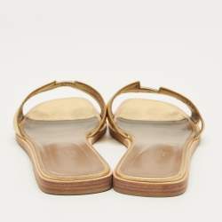 Pre Owned حذاء سلايد مسطح هيرمس أوران جلد ذهبي مقاس 42