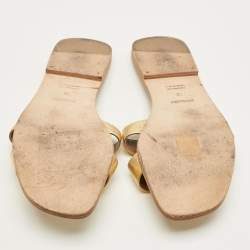 Pre Owned حذاء سلايد مسطح هيرمس أوران جلد ذهبي مقاس 42