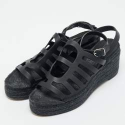 Pre Owned صندل هيرمس كاتاليا إسود من الجلد بكعب إسبرادري إسود بحزام للكاحل مقاس 38