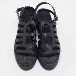 Pre Owned صندل هيرمس كاتاليا إسود من الجلد بكعب إسبرادري إسود بحزام للكاحل مقاس 38