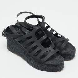 Pre Owned صندل هيرمس كاتاليا إسود من الجلد بكعب إسبرادري إسود بحزام للكاحل مقاس 38