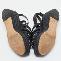 Pre Owned صندل هيرمس كاتاليا إسود من الجلد بكعب إسبرادري إسود بحزام للكاحل مقاس 38