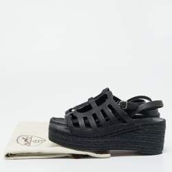 Pre Owned صندل هيرمس كاتاليا إسود من الجلد بكعب إسبرادري إسود بحزام للكاحل مقاس 38