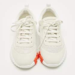 مملوكة مسبقًا Hermes Bouncing Size 40.5 White/Light Grey Knit Fabric and Suede Sneakers