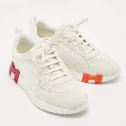 مملوكة مسبقًا Hermes Bouncing Size 40.5 White/Light Grey Knit Fabric and Suede Sneakers
