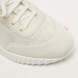 مملوكة مسبقًا Hermes Bouncing Size 40.5 White/Light Grey Knit Fabric and Suede Sneakers