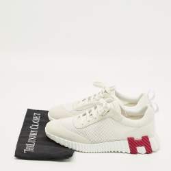 مملوكة مسبقًا Hermes Bouncing Size 40.5 White/Light Grey Knit Fabric and Suede Sneakers