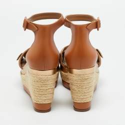 Pre Owned صندل منصة هيرمس مامبو ميتاليك بني جلد مقاس 38