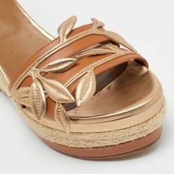 Pre Owned صندل منصة هيرمس مامبو ميتاليك بني جلد مقاس 38