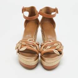 Pre Owned صندل منصة هيرمس مامبو ميتاليك بني جلد مقاس 38